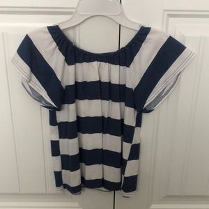 White and blue off shoulder shirt